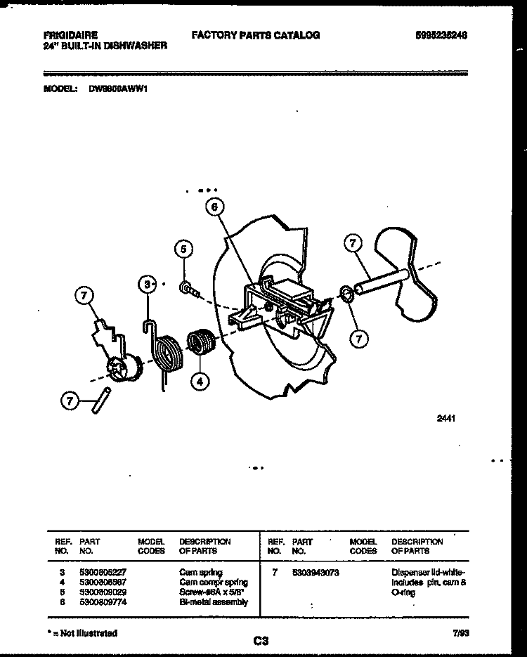 CAM Diagram and Parts List for DW8800AWW1  Frigidaire Dishwasher