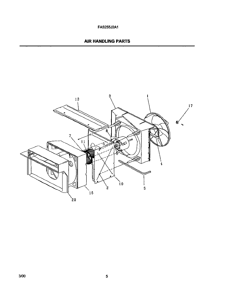 AIR HANDLING PARTS Diagram and Parts List for FAS255J2A1  Frigidaire Air Conditioner