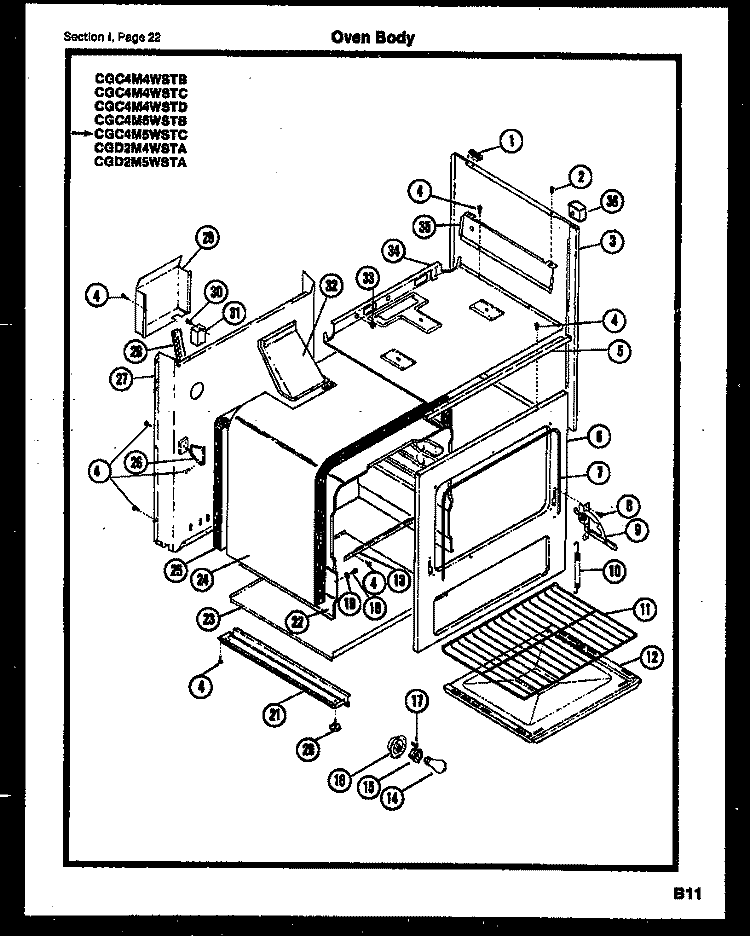 OVEN BODY Diagram and Parts List for CGD2M5WSTA  Gibson Range