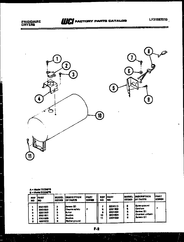 COMBUSTION CHAMBER Diagram and Parts List for DEDML6  Frigidaire Dryer