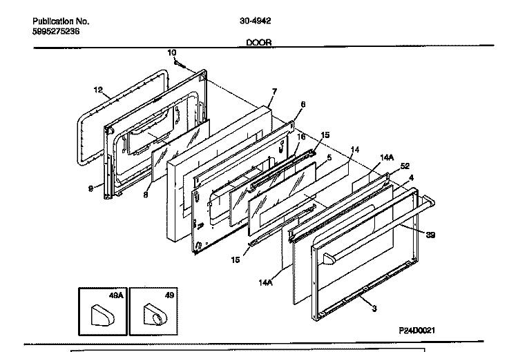 DOOR Diagram and Parts List for 30-4942-00-07  Tappan Range