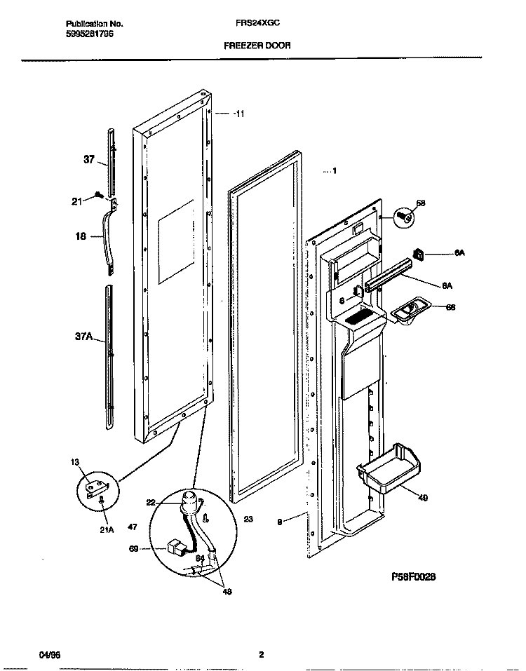 FREEZER DOOR Diagram and Parts List for FRS24XGCB2  Frigidaire Refrigerator