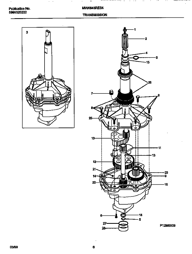 TRANSMISSION Diagram and Parts List for MWX645RES4  Frigidaire Washer