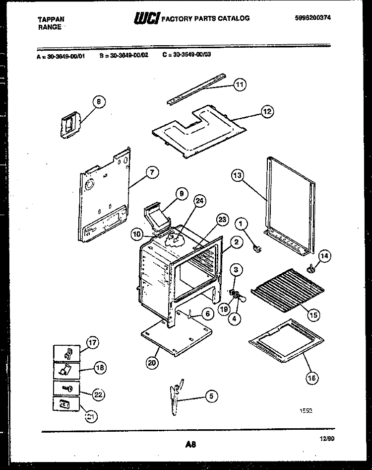 BODY PARTS Diagram and Parts List for 30-3649-23-01  Tappan Range