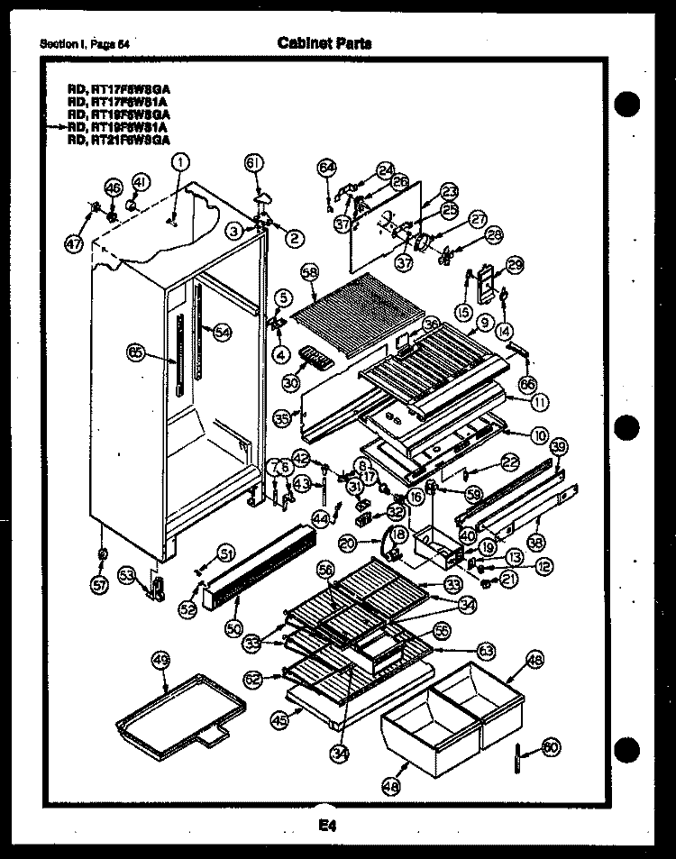 CABINET PARTS Diagram and Parts List for RT21F6WSGA  Gibson Refrigerator