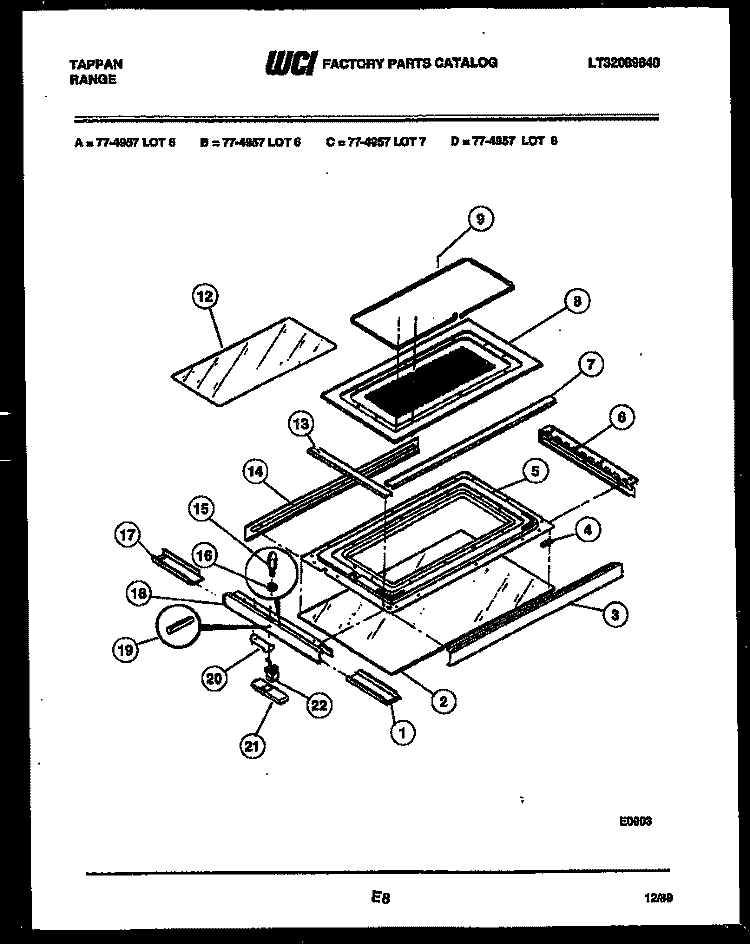 TOP DOOR PARTS Diagram and Parts List for 77-4957-00-08  Tappan Range