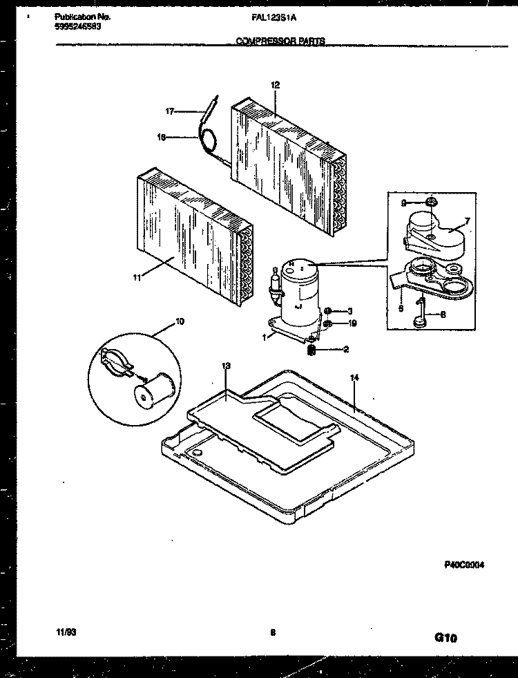 COMPRESSOR PARTS Diagram and Parts List for FAL123S1A3  Frigidaire Air Conditioner