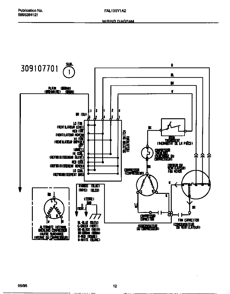 WIRING DIAGRAM Diagram and Parts List for FAL103Y1A2  Frigidaire Air Conditioner