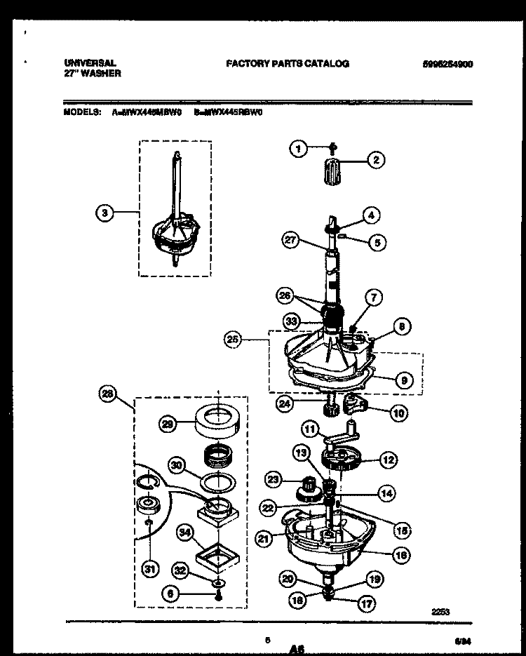 TRANSMISSION PARTS Diagram and Parts List for MWX445RBD0  Frigidaire Washer