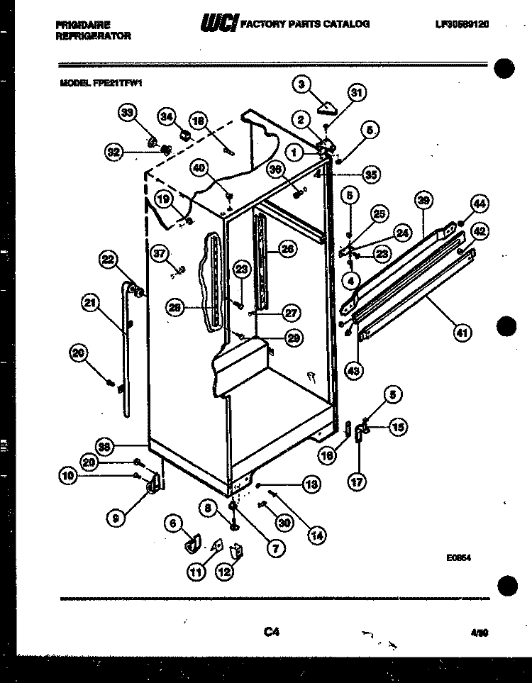 CABINET PARTS Diagram and Parts List for PFE21TFA1  Frigidaire Refrigerator