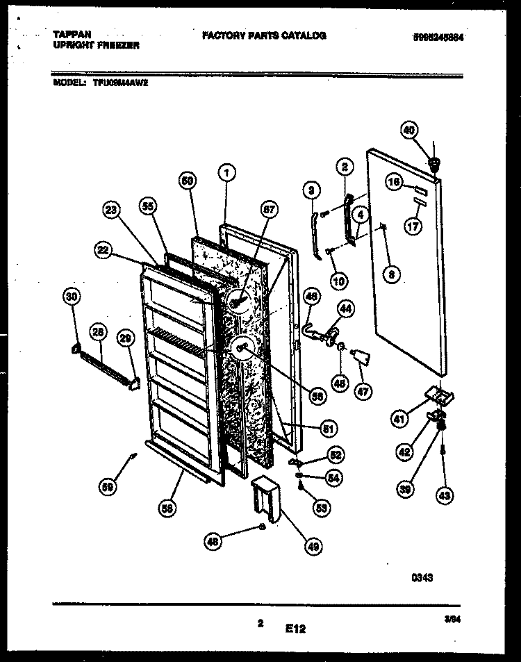 DOOR PARTS Diagram and Parts List for TFU09M4AW2  Tappan Freezer