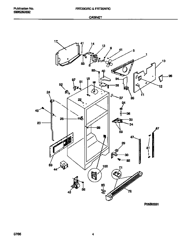 CABINET Diagram and Parts List for FRT20GRCD0  Frigidaire Refrigerator