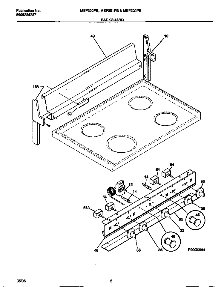 BACKGUARD Diagram and Parts List for MEF301PBDD  Uni Range