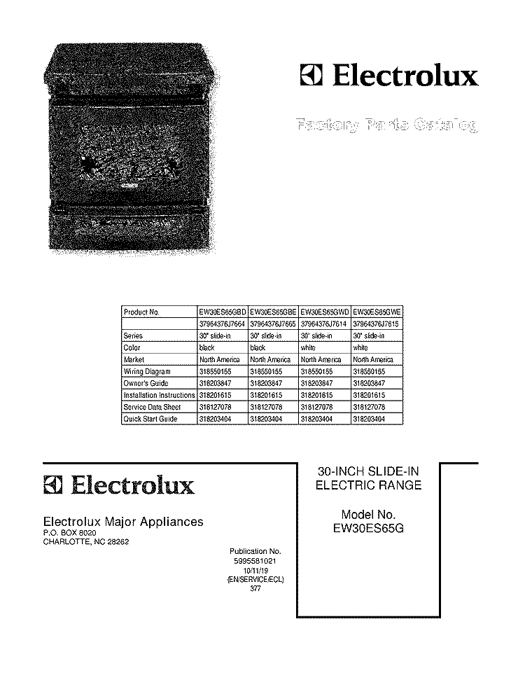 COVER Diagram and Parts List for EW30ES65GBE  Electrolux Range