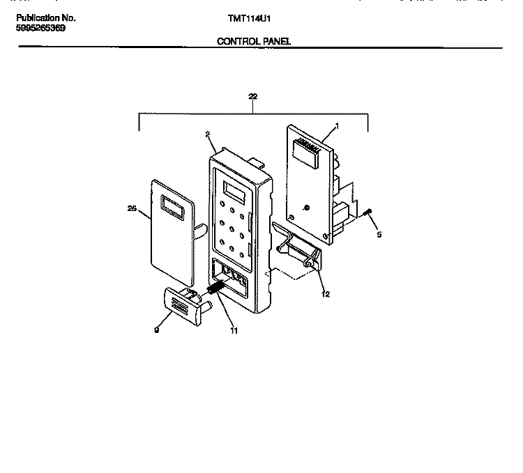 CONTROL PANEL Diagram and Parts List for TMT114U1W0  Tappan Microwave