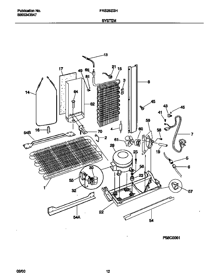 SYSTEM Diagram and Parts List for FRS26ZGHD4  Frigidaire Refrigerator