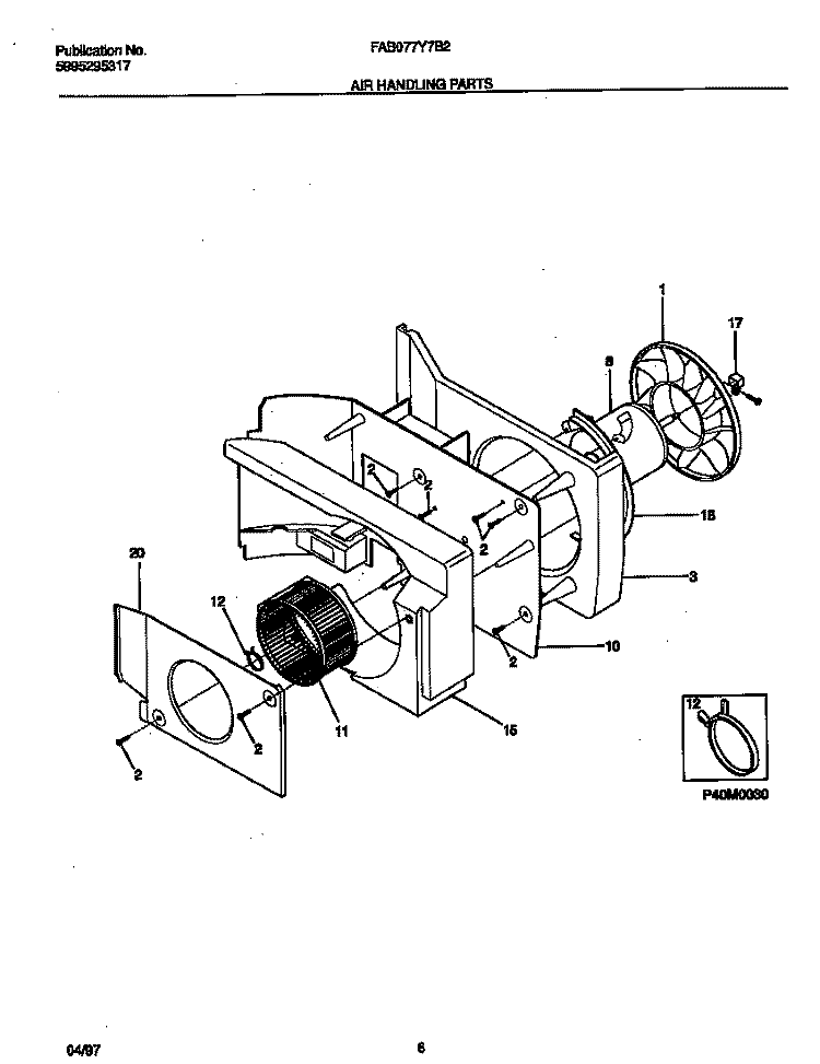 AIR HANDLING PARTS Diagram and Parts List for FAB077Y7B2  Frigidaire Air Conditioner