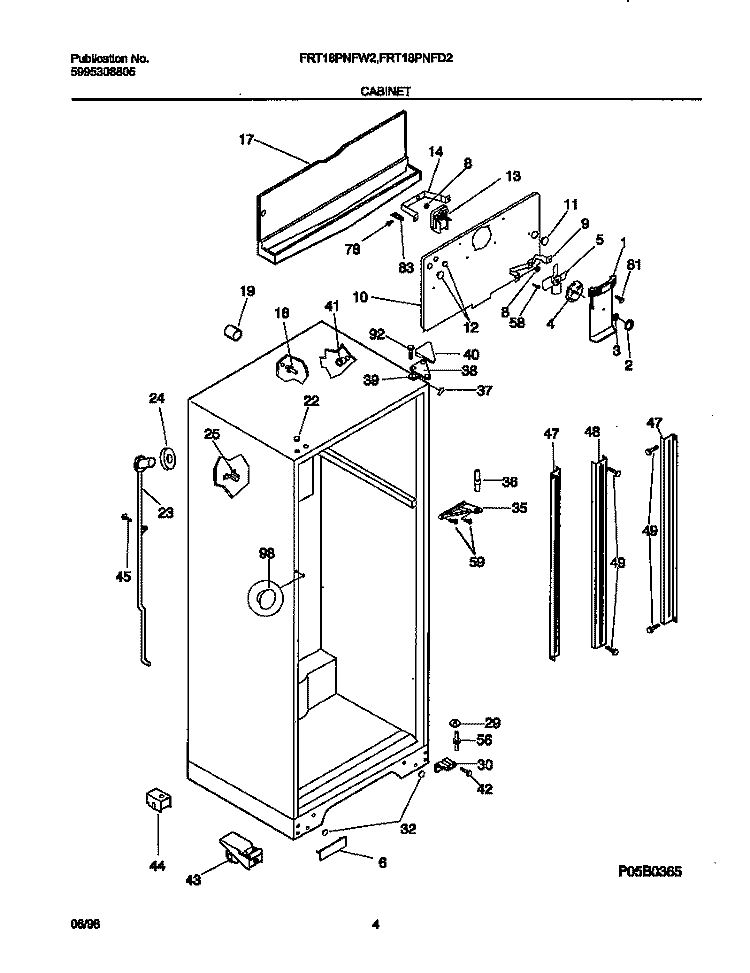 CABINET Diagram and Parts List for FRT18PNFD2  Frigidaire Refrigerator
