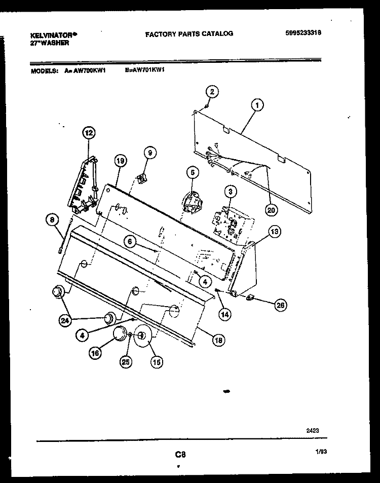 CONSOLE AND CONTROL PARTS Diagram and Parts List for AW700KD1  Kelvinator Washer