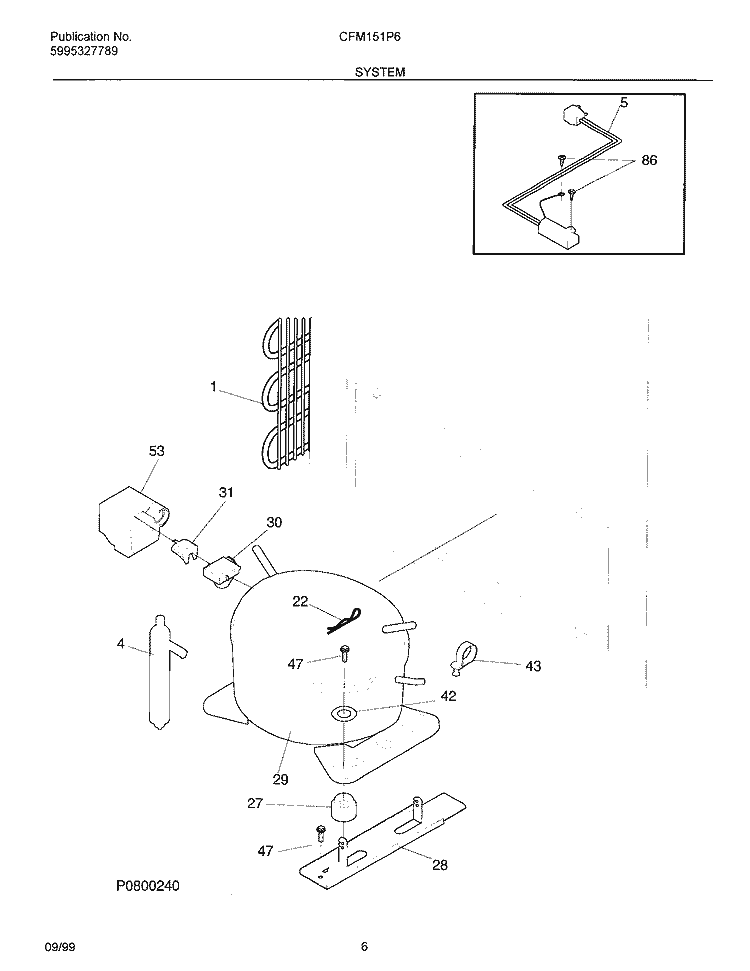 SYSTEM Diagram and Parts List for CFM151P6W3  Frigidaire Freezer