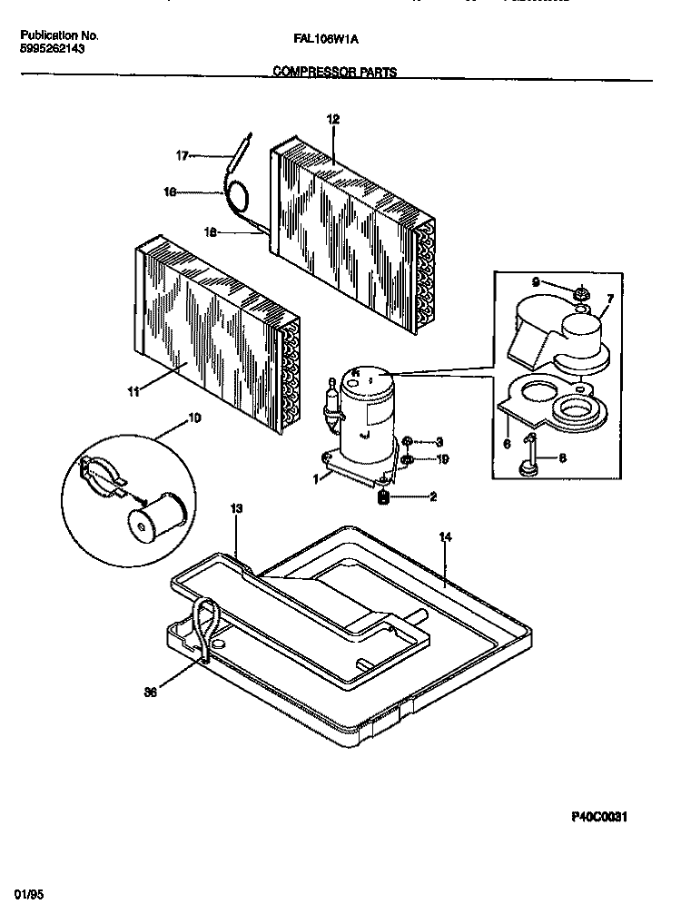 COMPRESSOR PARTS Diagram and Parts List for FAL106W1A2  Frigidaire Air Conditioner