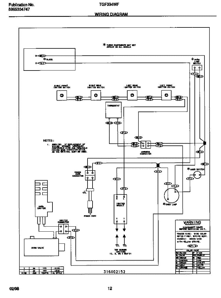 WIRING DIAGRAM Diagram and Parts List for TGF334WFSD  Tappan Range