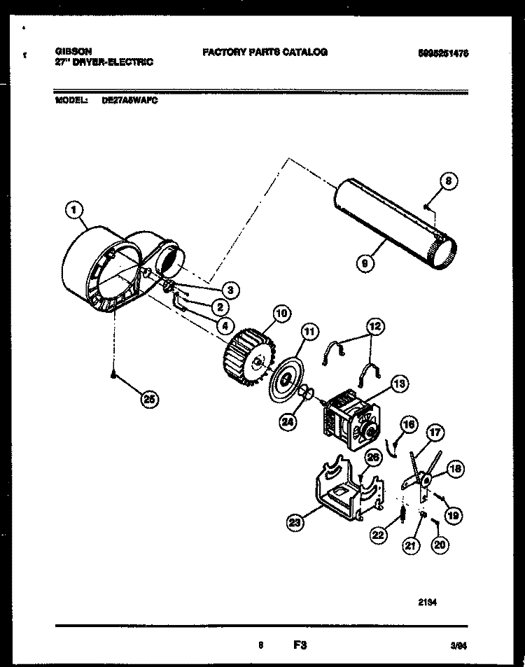 BLOWER AND DRIVE PARTS Diagram and Parts List for DE27A5WAFC  Gibson Dryer