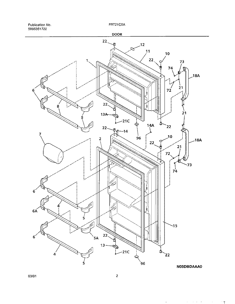 DOOR Diagram and Parts List for FRT21C5AQ1  Frigidaire Refrigerator