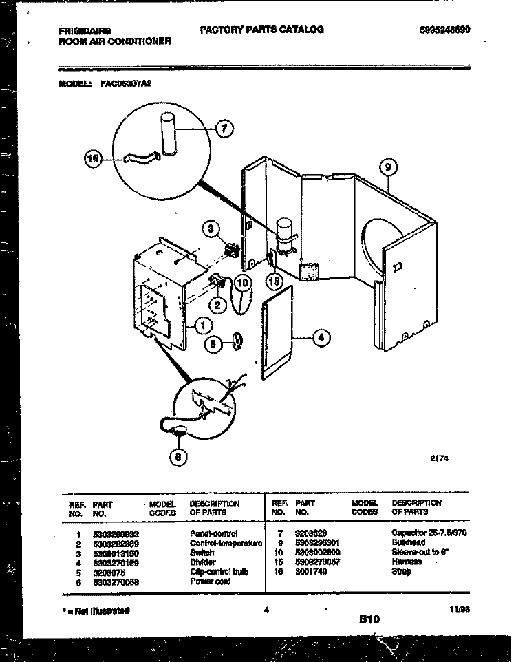 ELECTRICAL PARTS Diagram and Parts List for FAC063S7A2  Frigidaire Air Conditioner