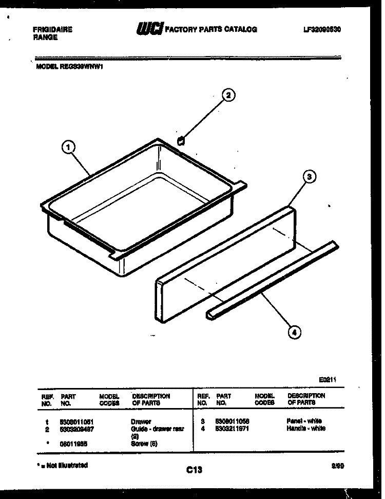 DRAWER PARTS Diagram and Parts List for REGS39WNW1  Frigidaire Range