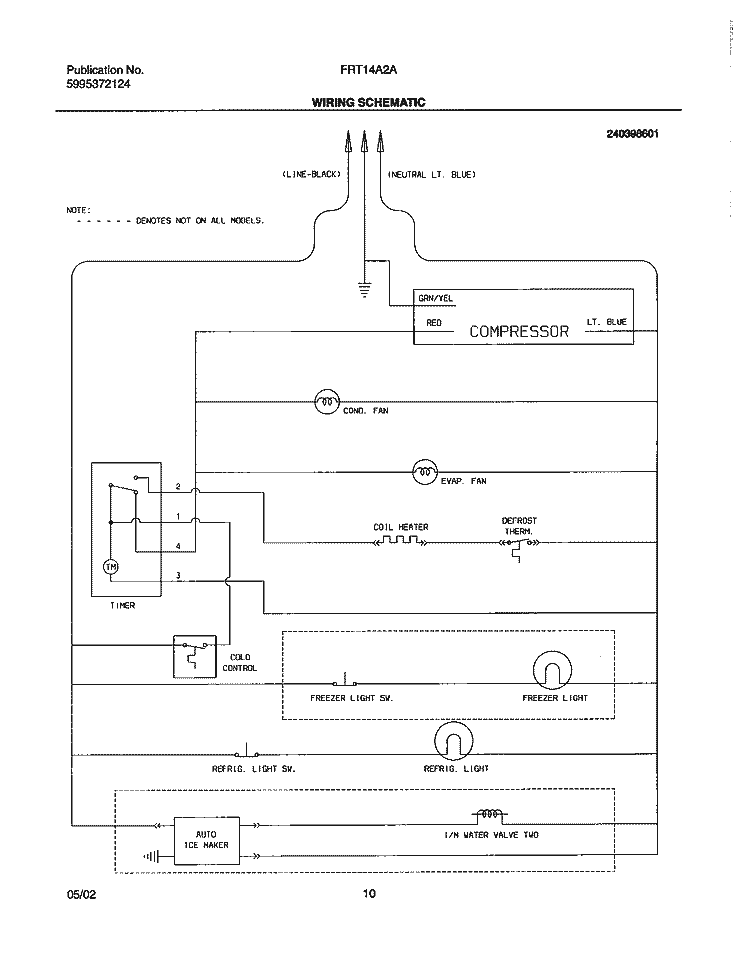WIRING SCHEMATIC Diagram and Parts List for FRT14A2AZ1  Frigidaire Refrigerator