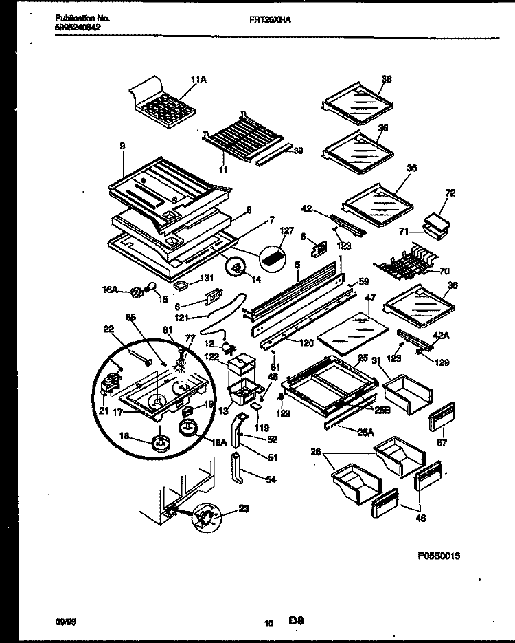 SHELVES AND SUPPORTS Diagram and Parts List for FRT26XHAY0  Frigidaire Refrigerator