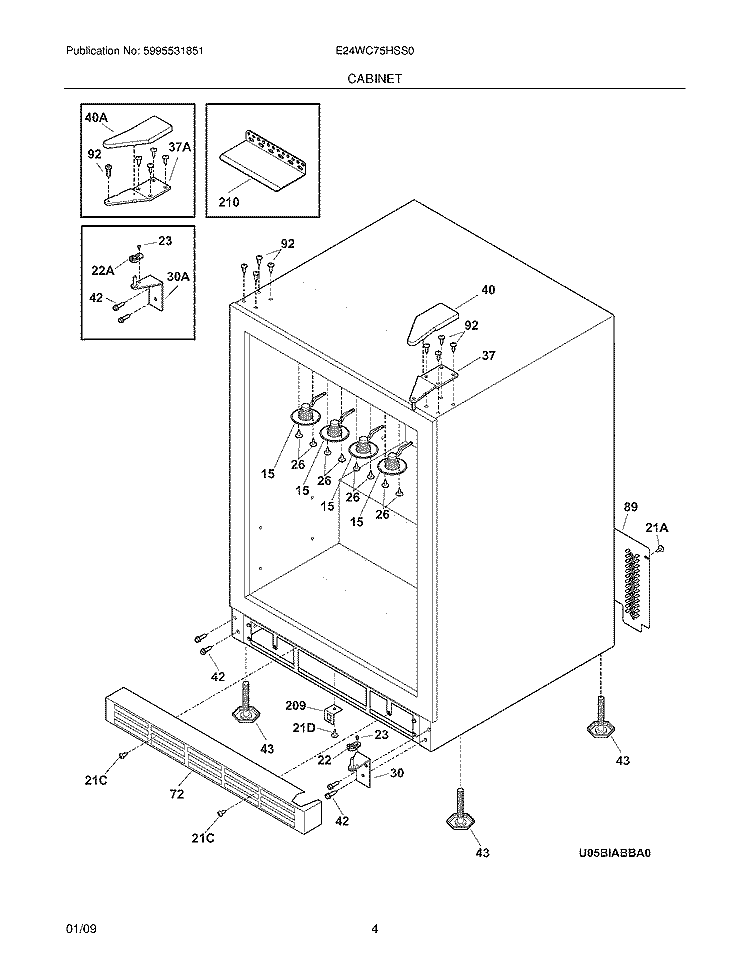 CABINET Diagram and Parts List for E24WC75HSS0  Electrolux Wine and Beverage Cooler