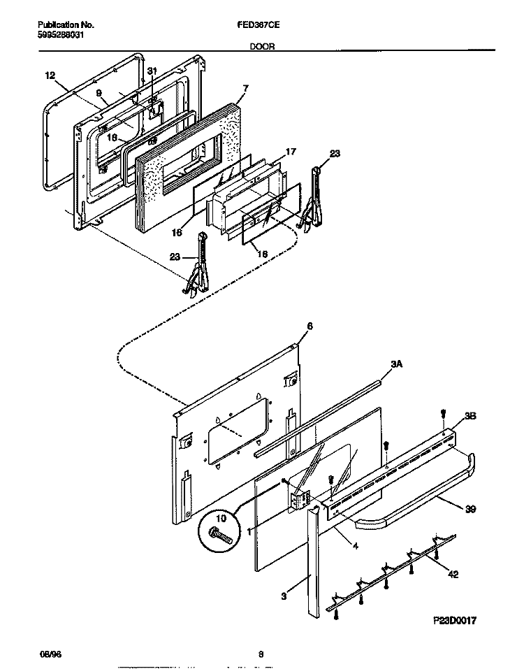 DOOR Diagram and Parts List for FED367CETB  Frigidaire Range