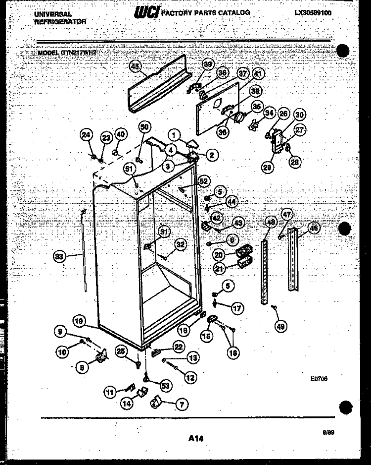 CABINET PARTS Diagram and Parts List for GTN217WHV2  Uni Refrigerator