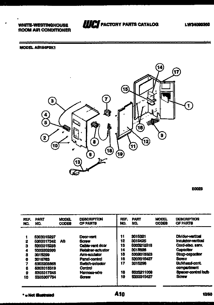 ELECTRICAL PARTS Diagram and Parts List for AS184P2K1  Frigidaire Air Conditioner