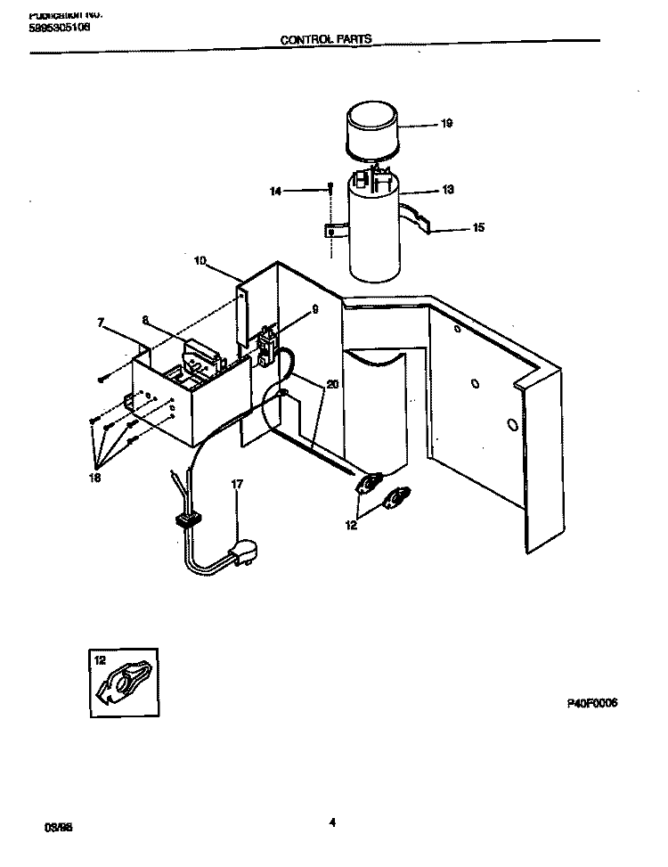CONTROL PARTS Diagram and Parts List for FAC083W7A1C  Frigidaire Air Conditioner
