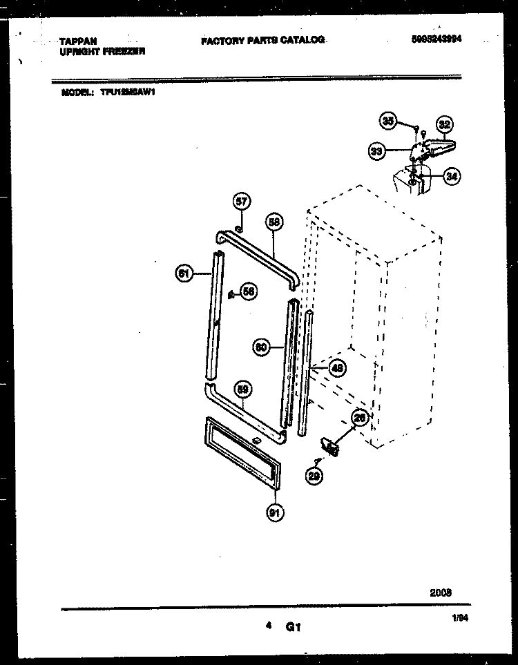 CABINET PARTS Diagram and Parts List for TFU12M0AW1  Tappan Freezer