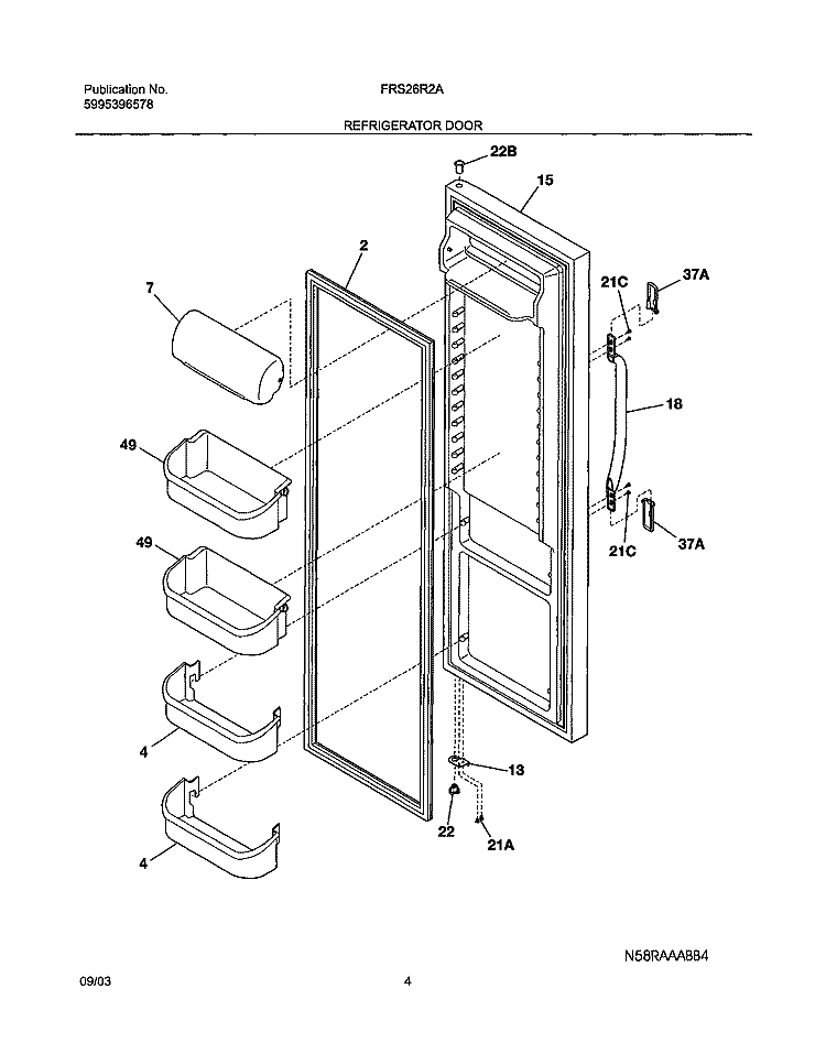 REFRIGERATOR DOOR Diagram and Parts List for FRS26R2AQ6  Frigidaire Refrigerator