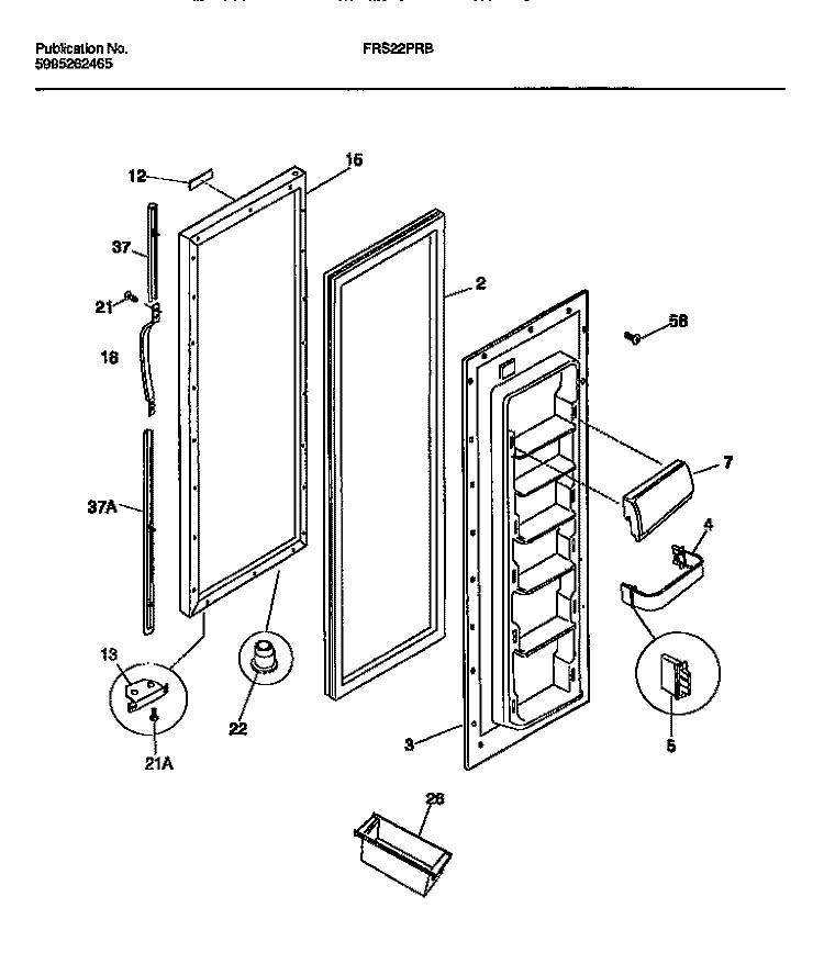 REFRIGERATOR DOOR Diagram and Parts List for FRS22PRBD1  Frigidaire Refrigerator