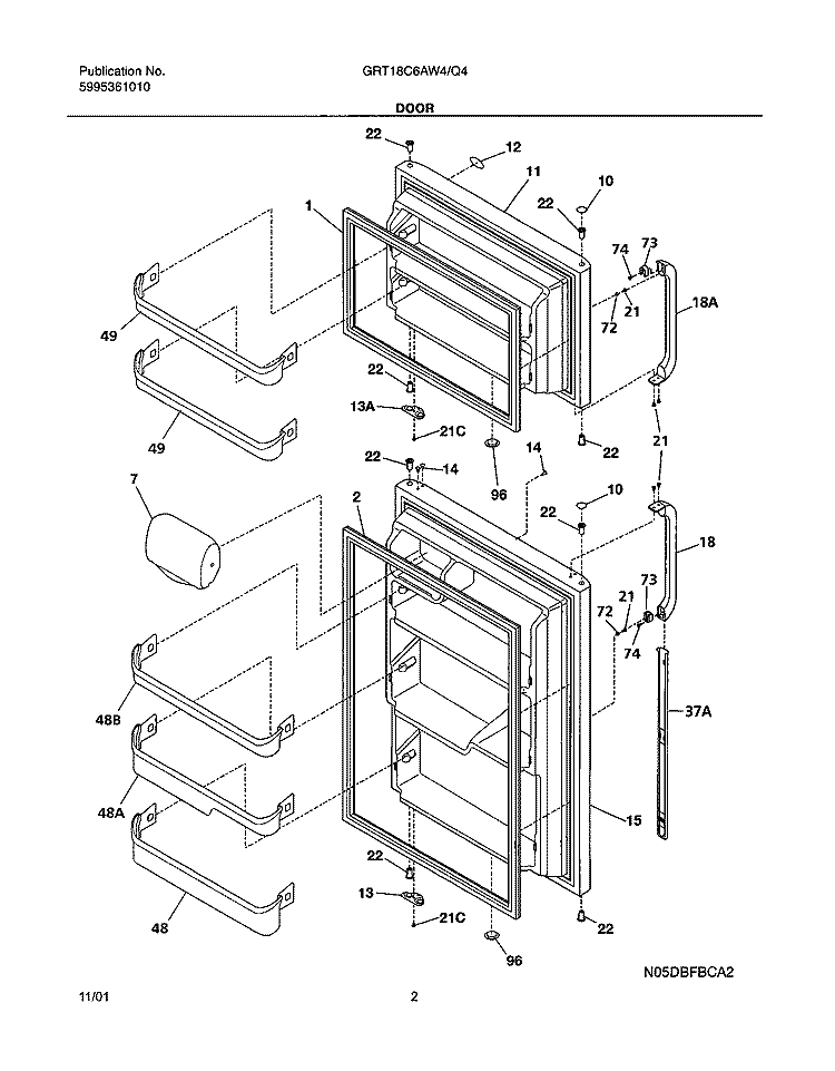 DOOR Diagram and Parts List for GRT18C6AW4  Gibson Refrigerator