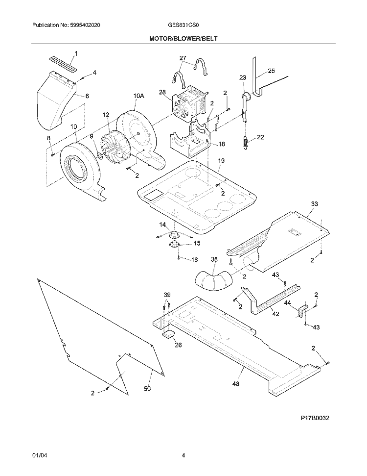MOTOR / BLOWER / BELT Diagram and Parts List for GES831CS0  Gibson Washer Dryer Combo