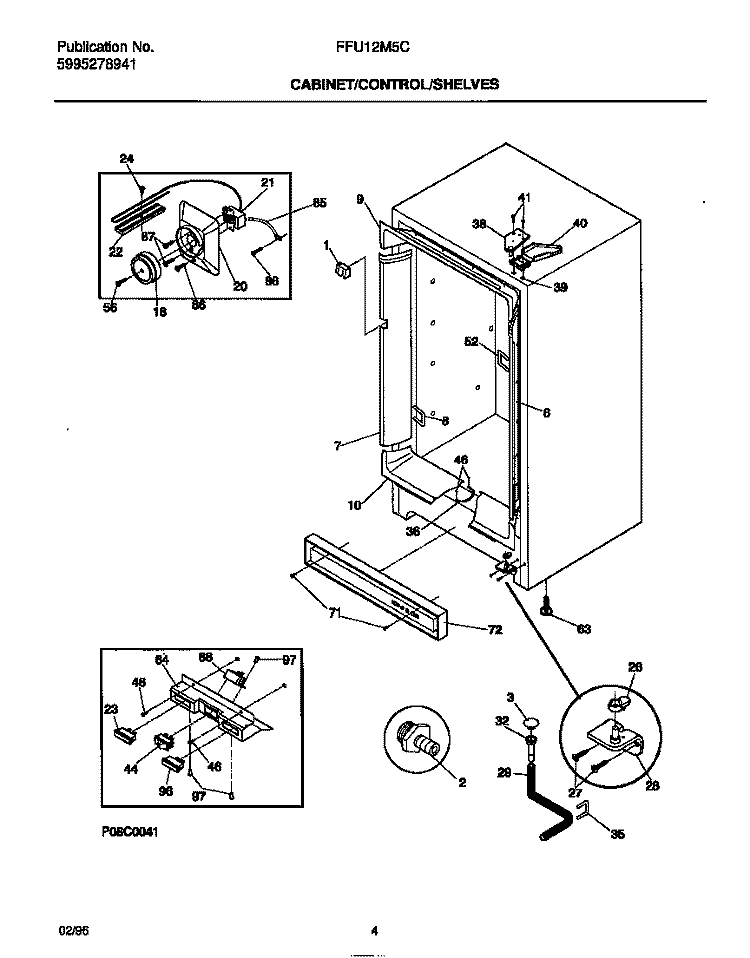 CABINET / CONTROLS / SHELVES Diagram and Parts List for FFU12M5CW1  Frigidaire Freezer