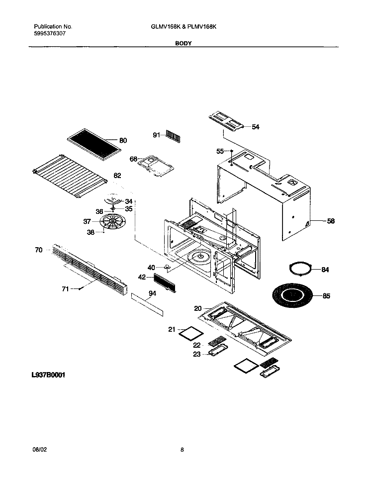 BODY Diagram and Parts List for GLMV168KB3  Frigidaire Microwave