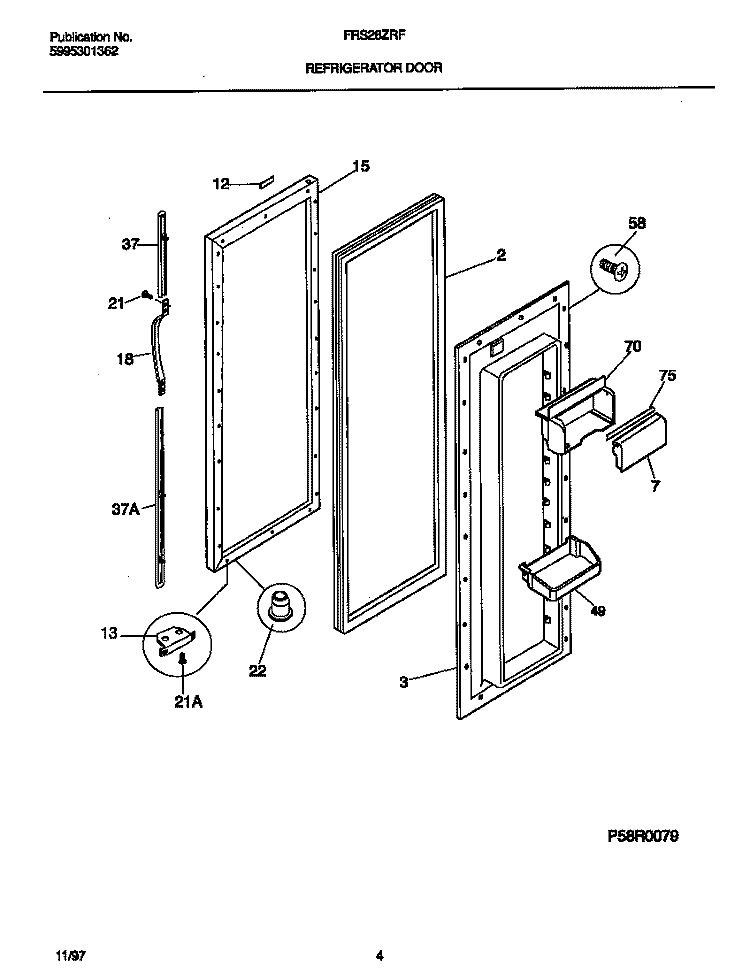 REFRIGERATOR DOOR Diagram and Parts List for FRS28ZRFD0  Frigidaire Refrigerator