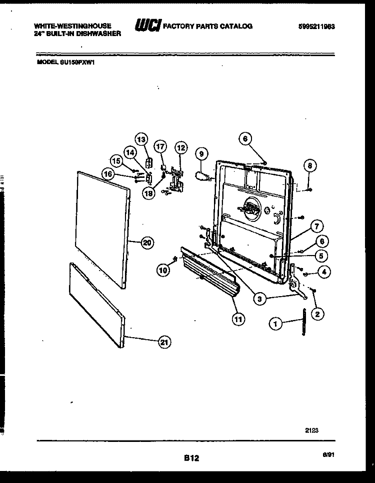 DOOR PARTS Diagram and Parts List for SU150PXW1  Frigidaire Dishwasher