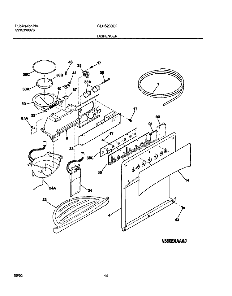 DISPENSER Diagram and Parts List for GLHS239ZCW0  Frigidaire Refrigerator
