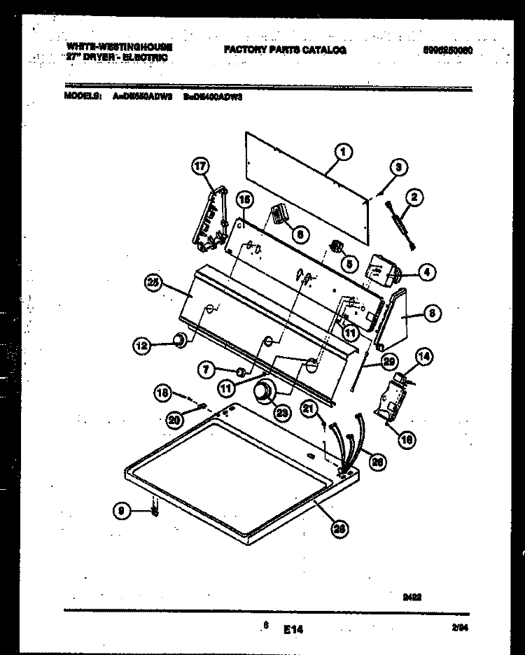 CONSOLE AND CONTROL PARTS Diagram and Parts List for DE400ADW3  Frigidaire Dryer