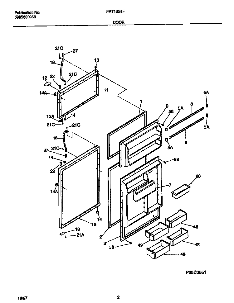 DOOR Diagram and Parts List for FRT18SJFD1  Frigidaire Refrigerator