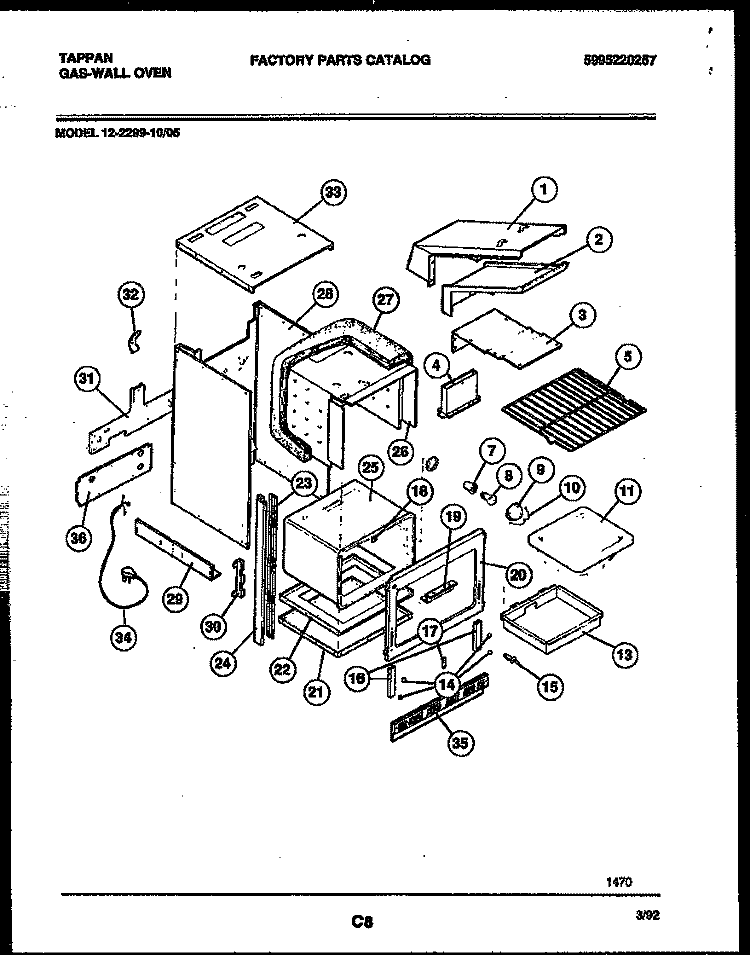 BODY PARTS Diagram and Parts List for 12-2299-10  Tappan Wall Oven